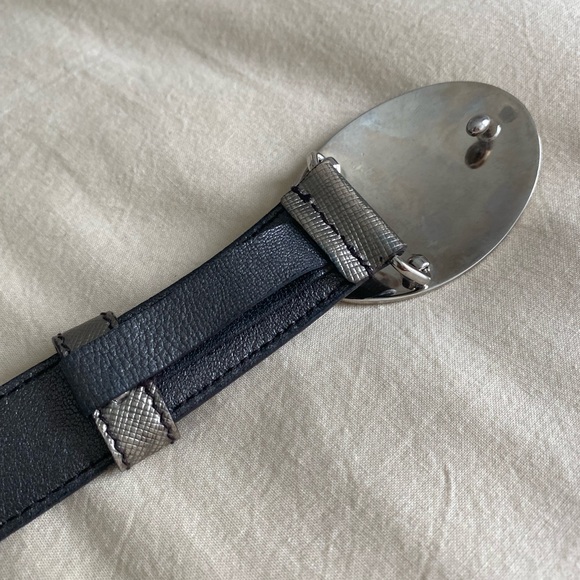 Prada Saffiano Engraved Logo Metallic Dark Silver Belt - Picture 8 of 13